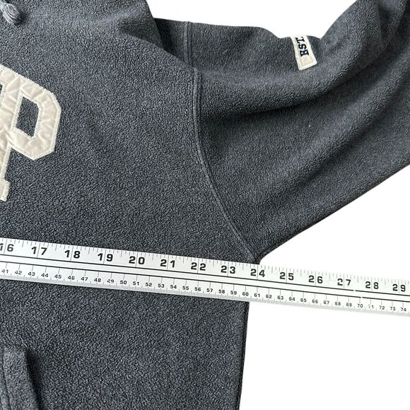 Vintage Gap Fleece Hoodie Men’s Small Gray Pocket Pullover 90s Spellout Korea - Picture 7 of 10